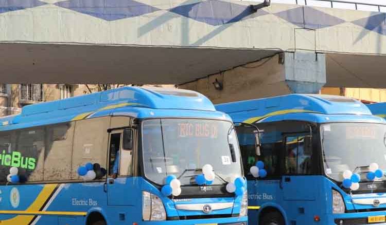 Eco-friendly electric bus  in the city